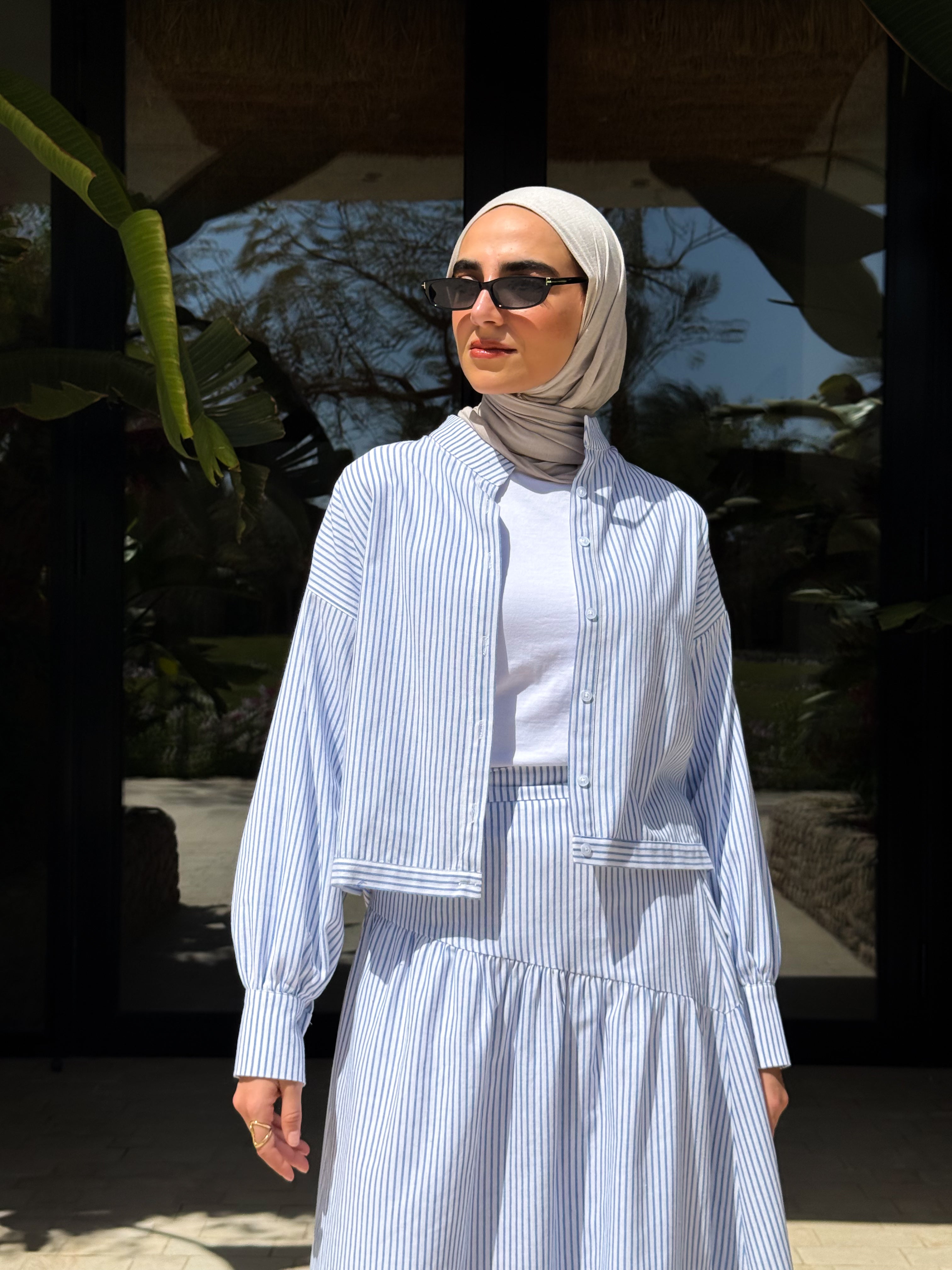Stripes Cropped Shirt-White