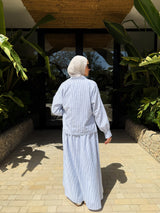Striped Linen Skirt-White
