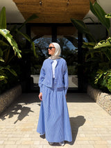 Striped Linen Skirt-Blue