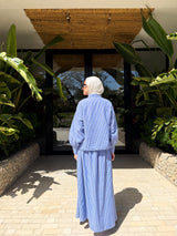 Striped Linen Skirt-Blue