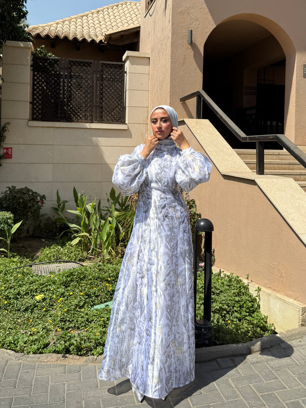 Printed Organza Dress - White (available at stores only)