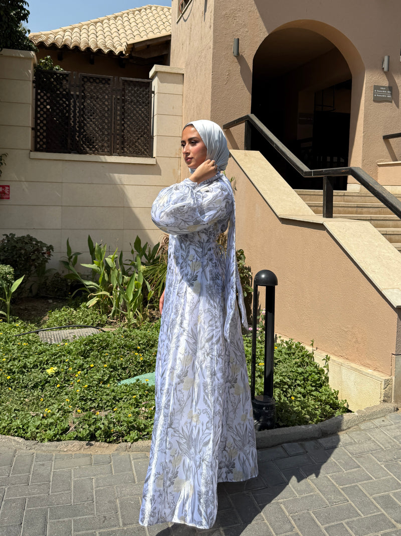 Printed Organza Dress - White (available at stores only)