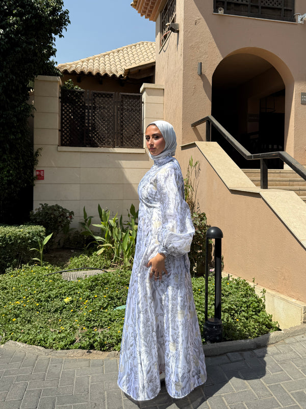 Printed Organza Dress - White (available at stores only)