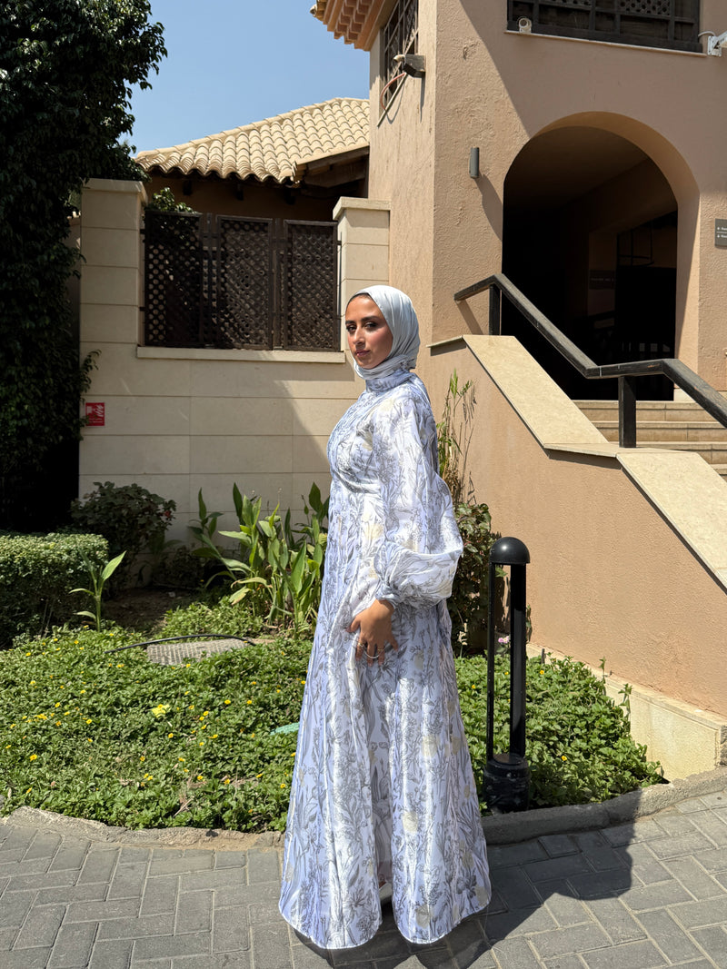 Printed Organza Dress - White (available at stores only)