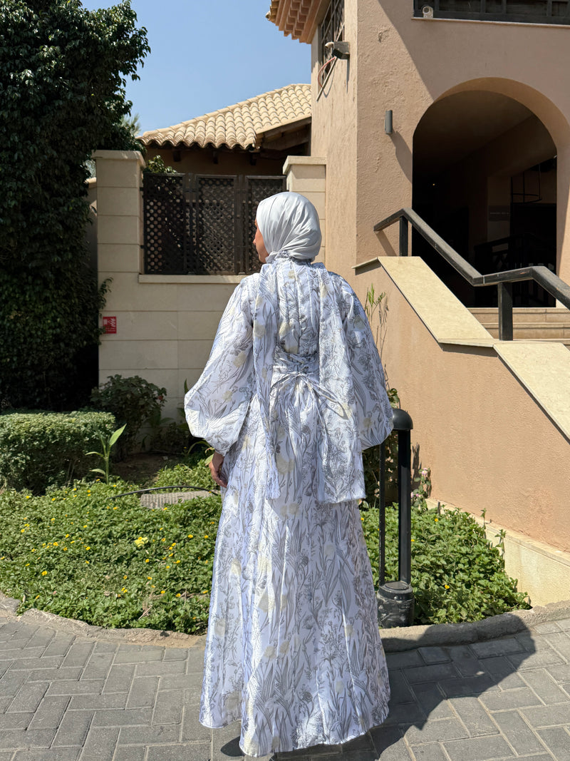 Printed Organza Dress - White (available at stores only)