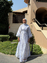 Printed Organza Dress - White (available at stores only)