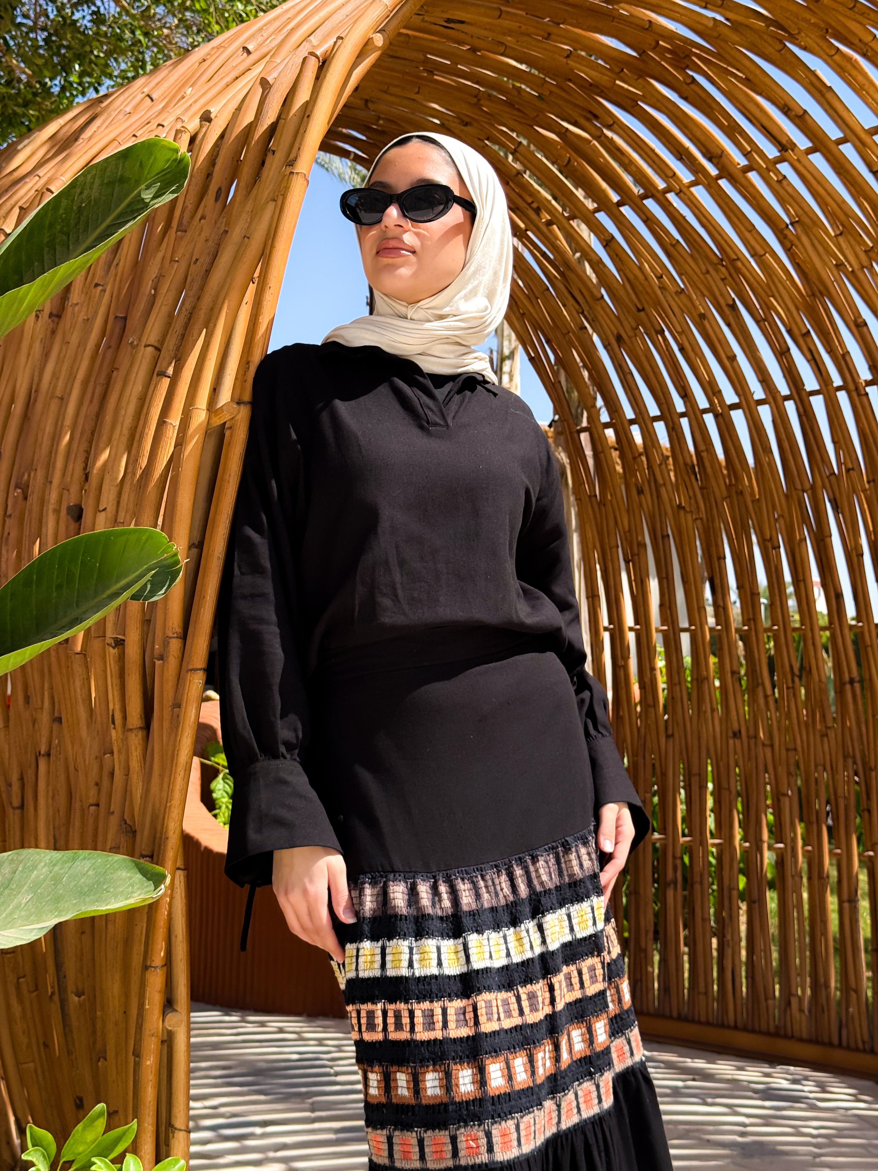 Linen Basic Blouse-Black