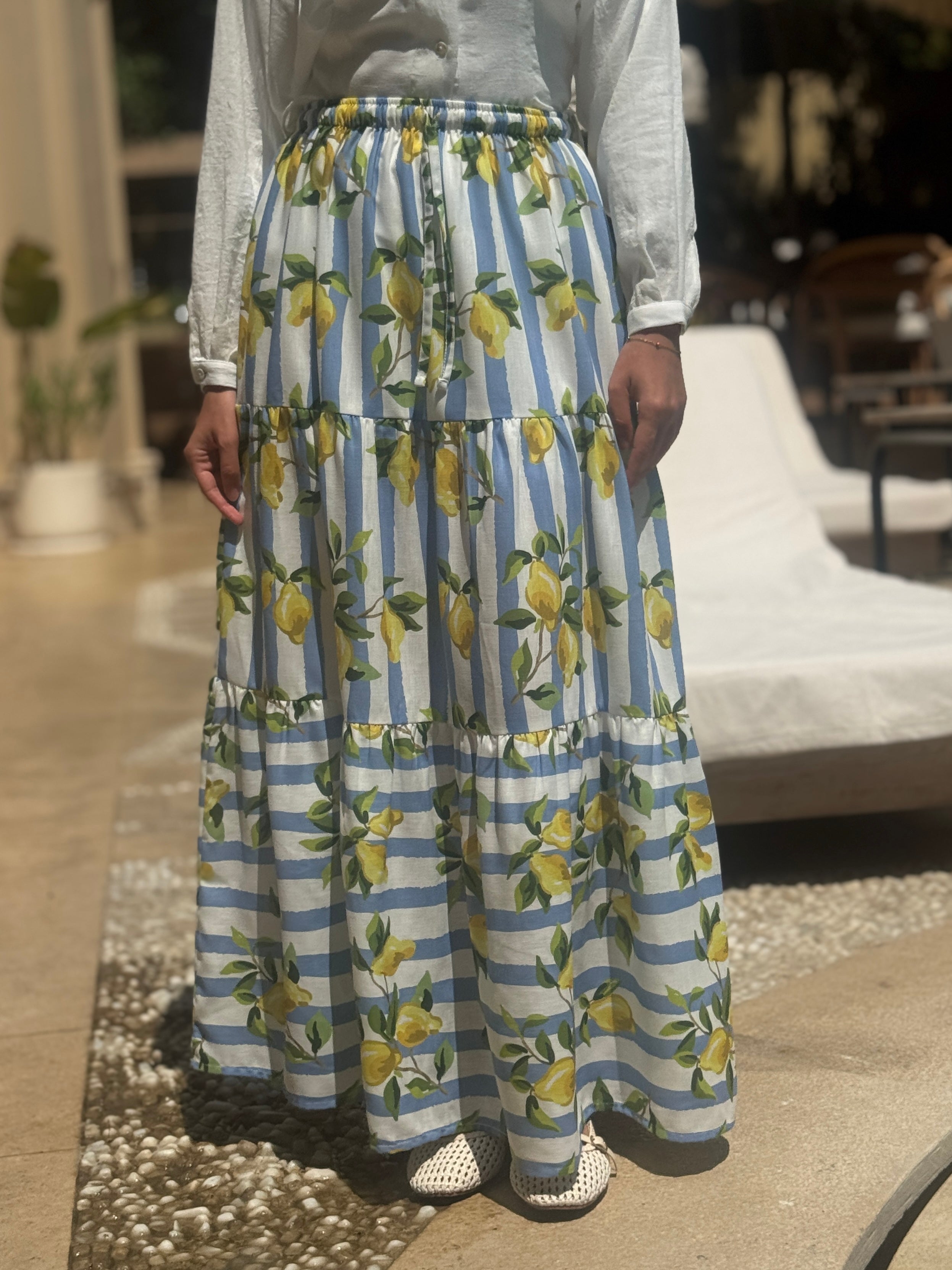 Printed Tiered Skirt - lemon