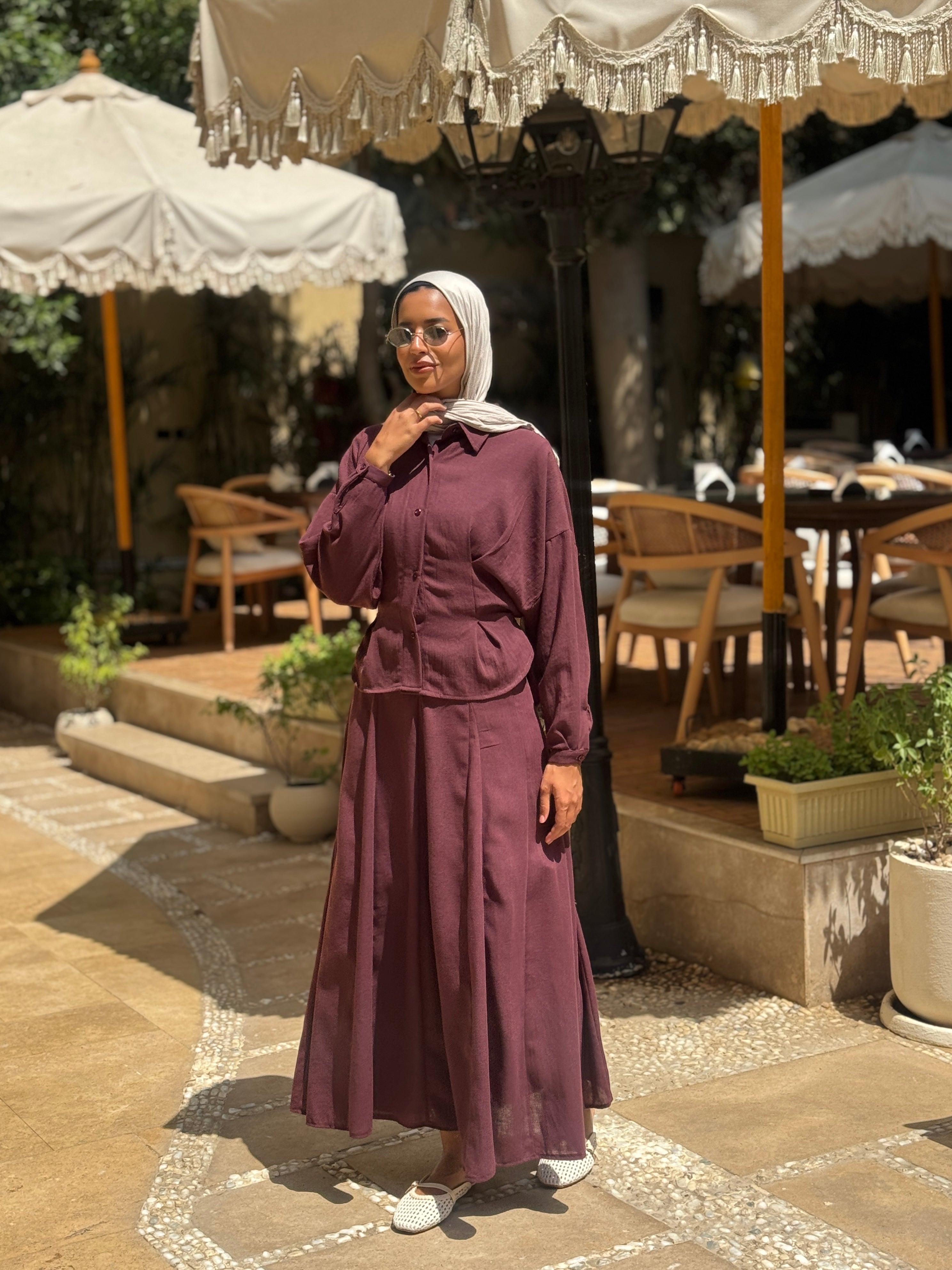 Seamed Panels Skirt - burgundy