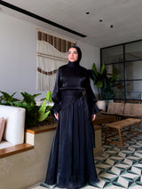 Side Buckle Organza Dress-Black