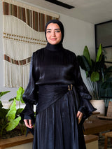 Side Buckle Organza Dress-Black