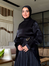 Side Buckle Organza Dress-Black