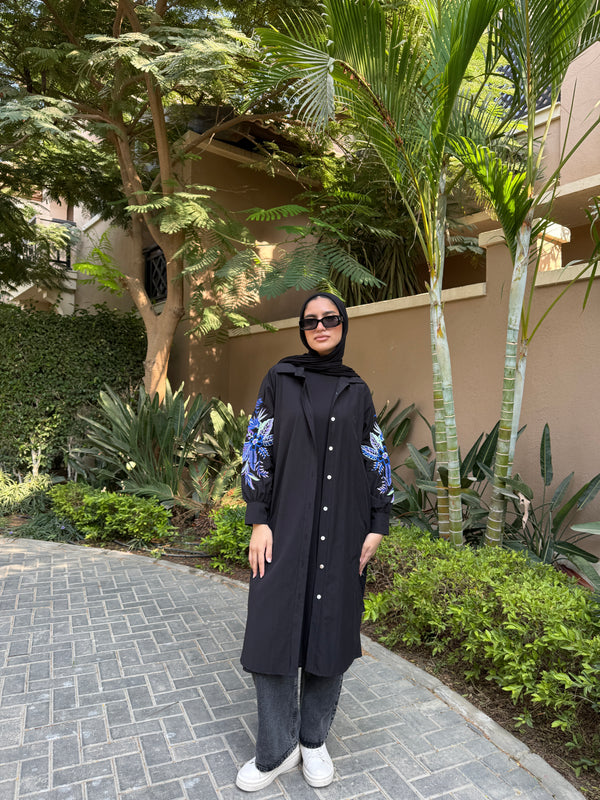 Floral Embroidery Shirt - Black