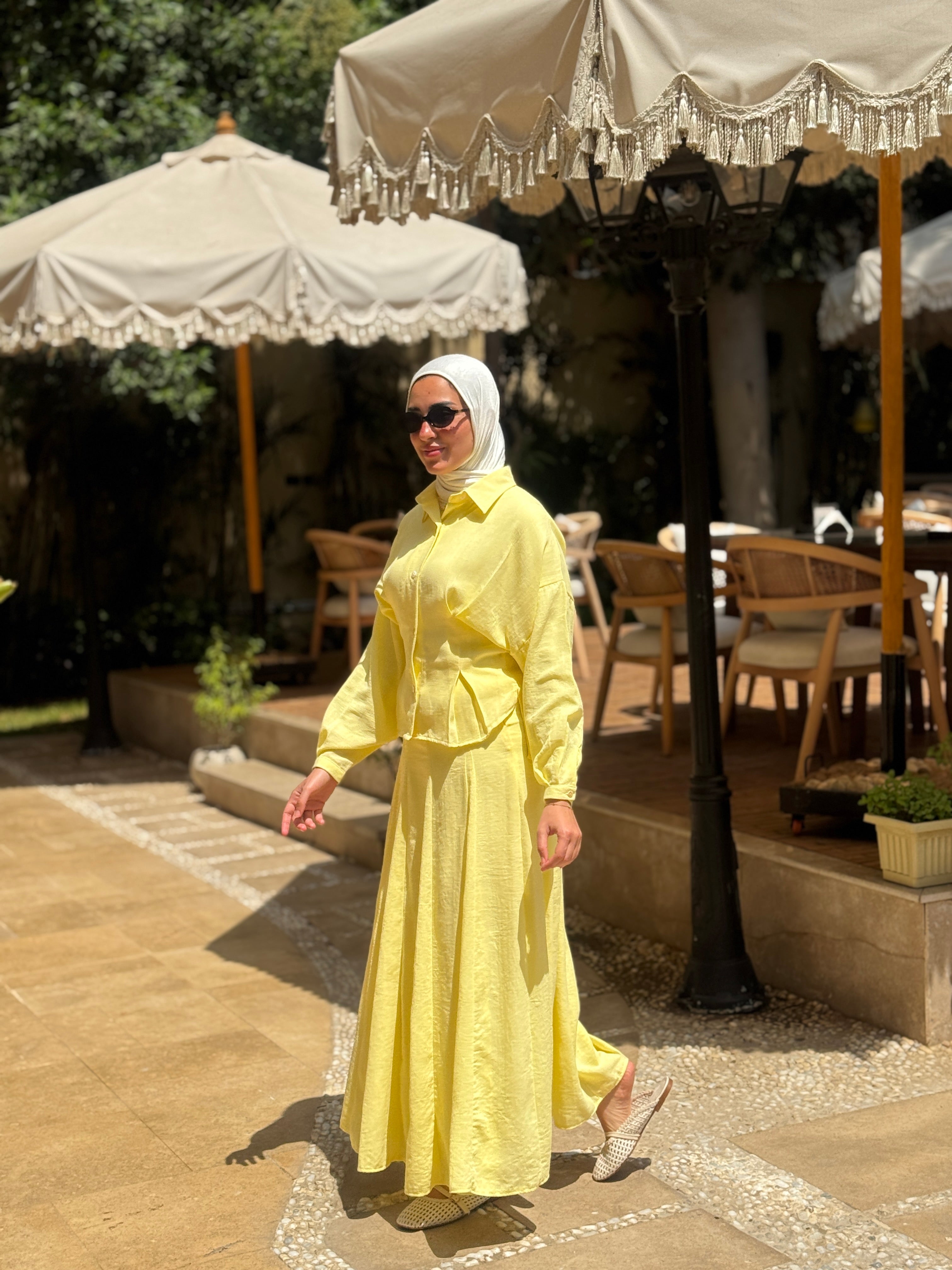 Seamed Panels Skirt - yellow