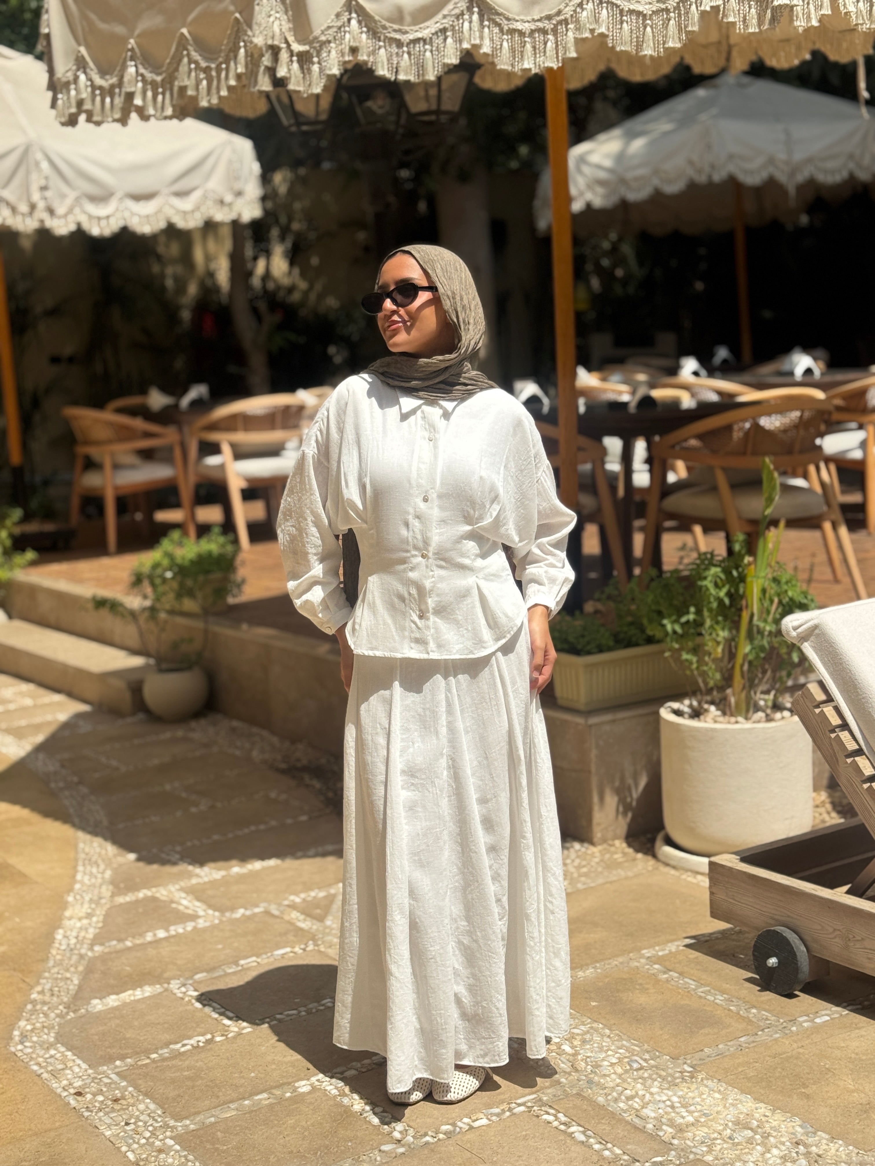 Seamed Panels Skirt - white
