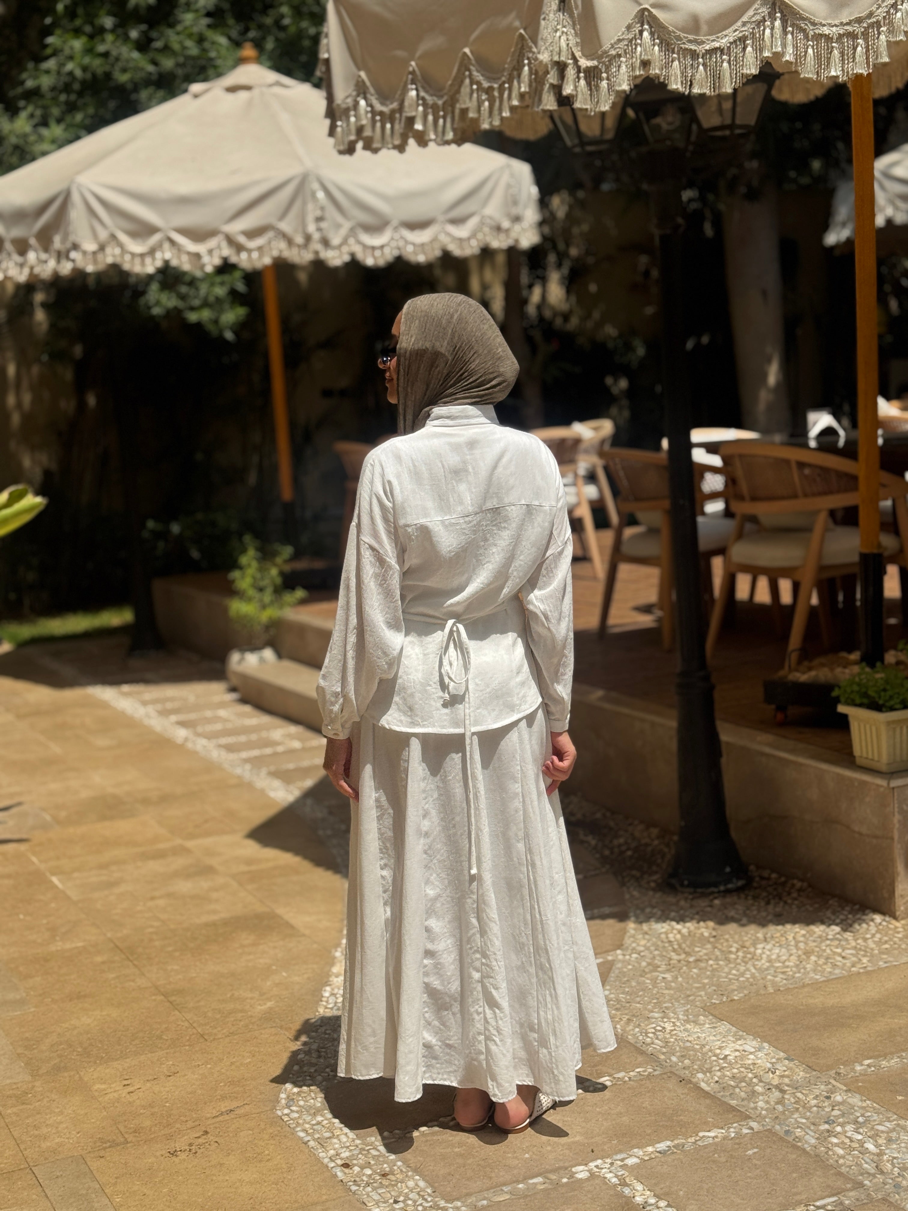 Seamed Panels Skirt - white