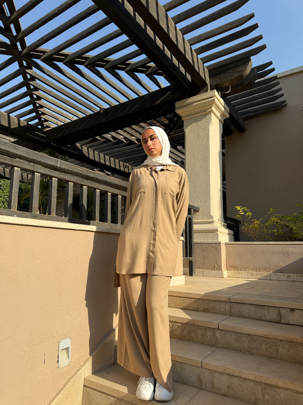 Stitched Linen Shirt - Cafe