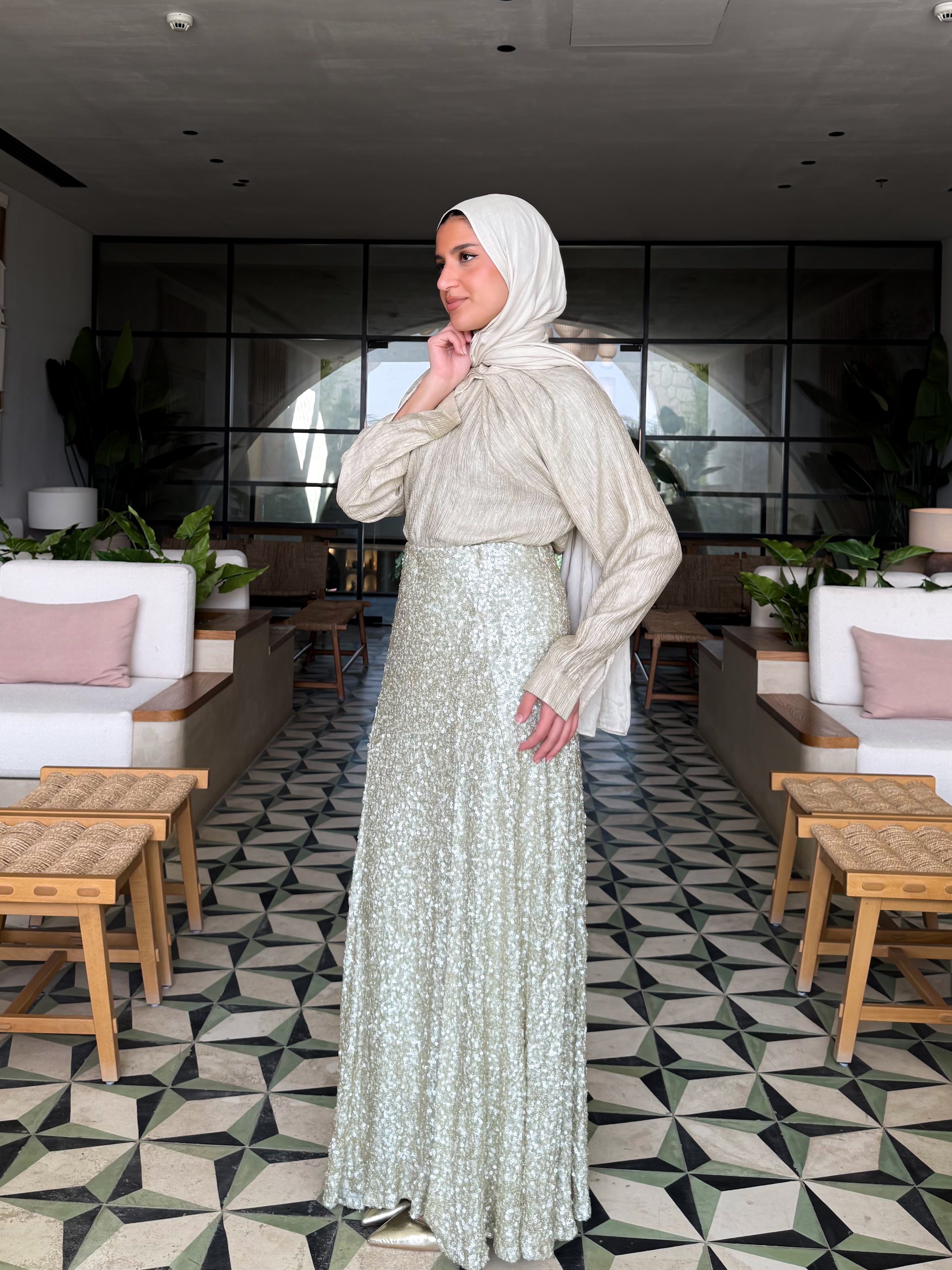 Sequins Skirt-Mint(Available At Stores Only)