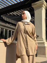 Stitched Linen Shirt - Cafe
