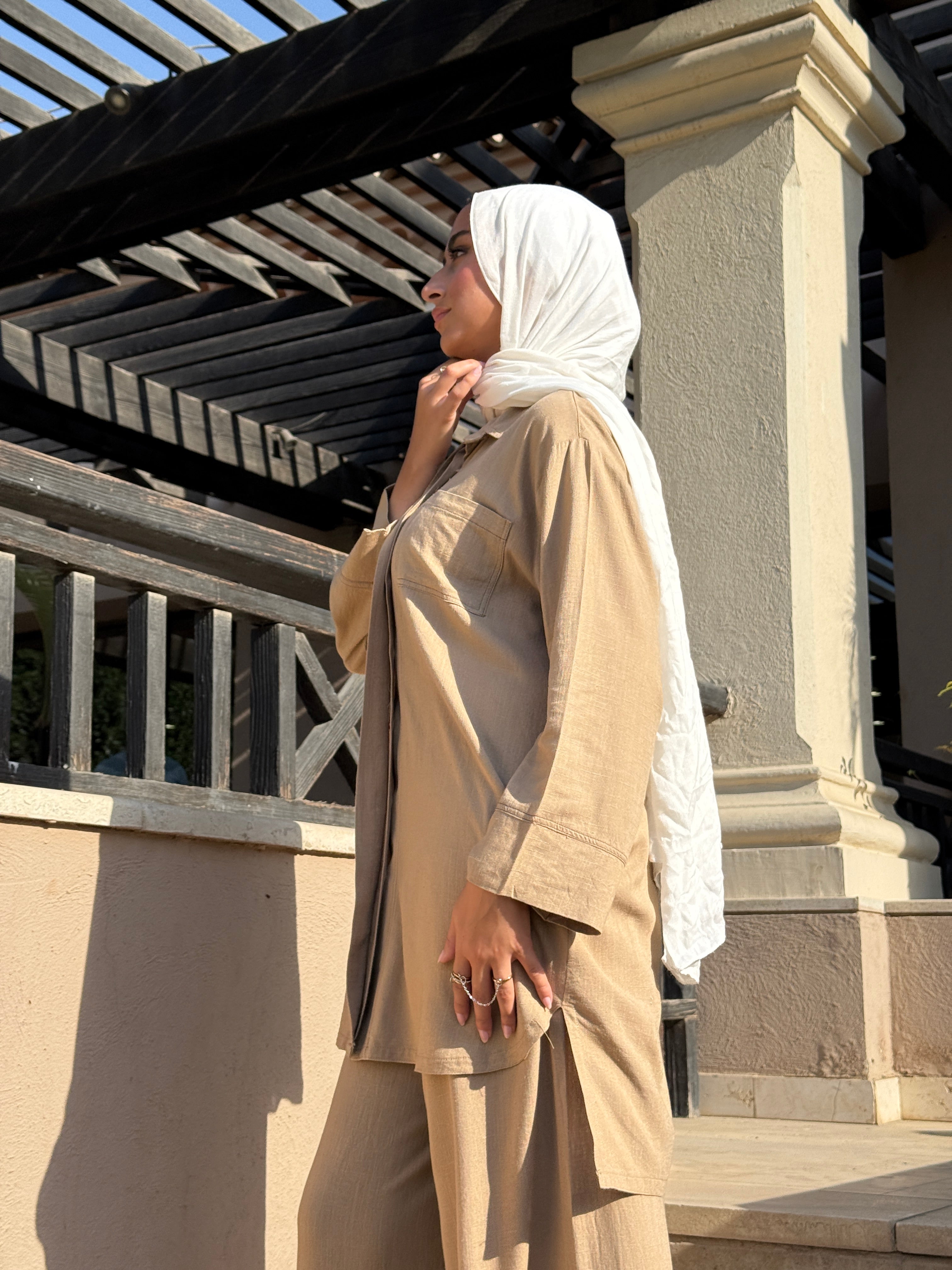 Stitched Linen Shirt - Cafe