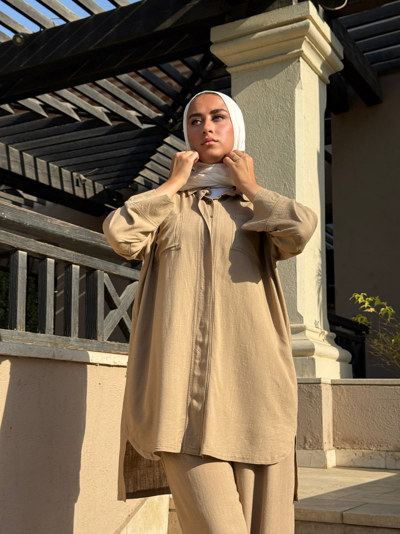 Stitched Linen Shirt - Cafe