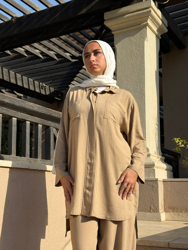 Stitched Linen Shirt - Cafe