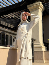 Striped Overlap Shirt - Striped Beige