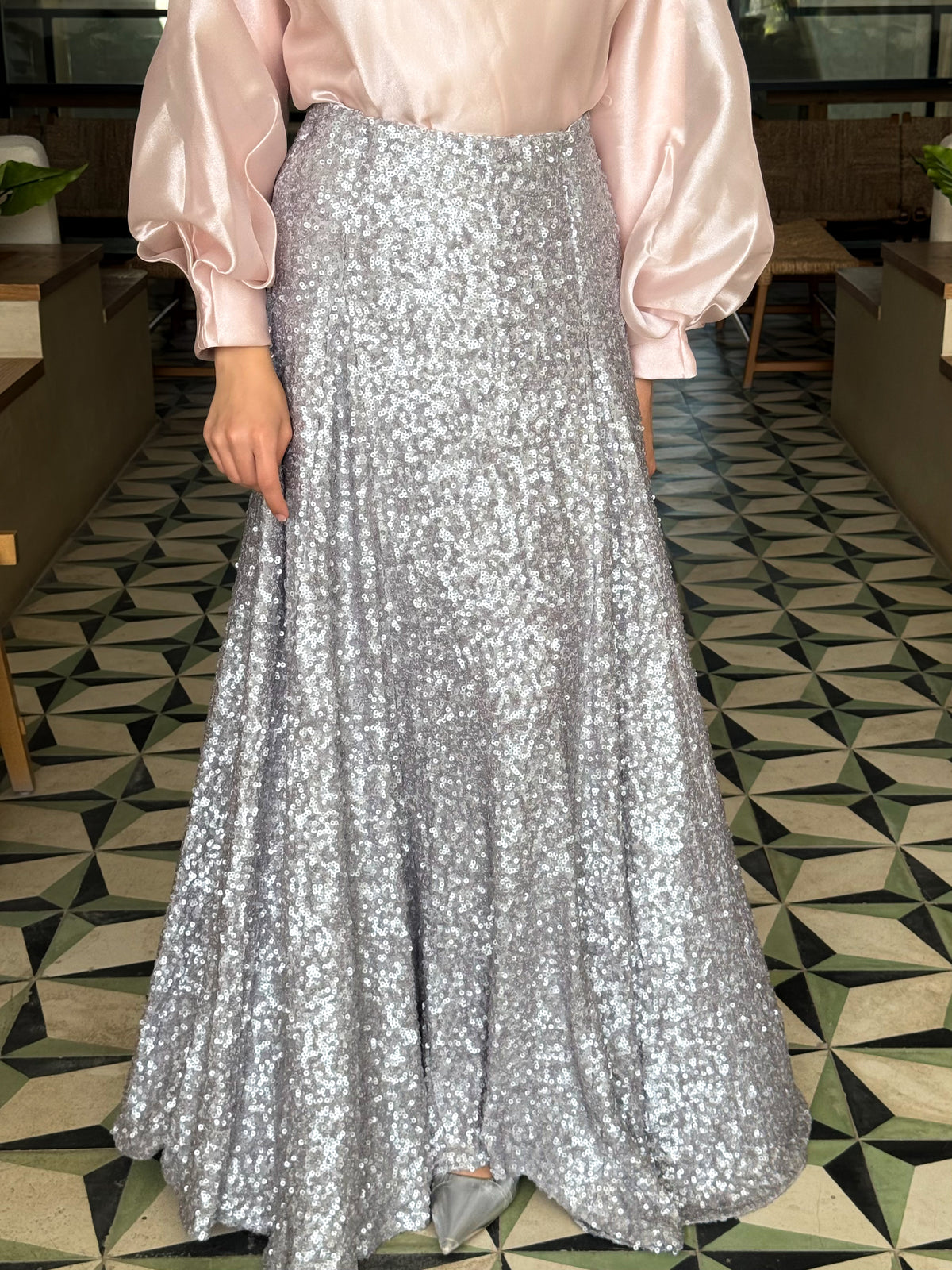 Sequins Skirt-Grey(Available At Stores Only)