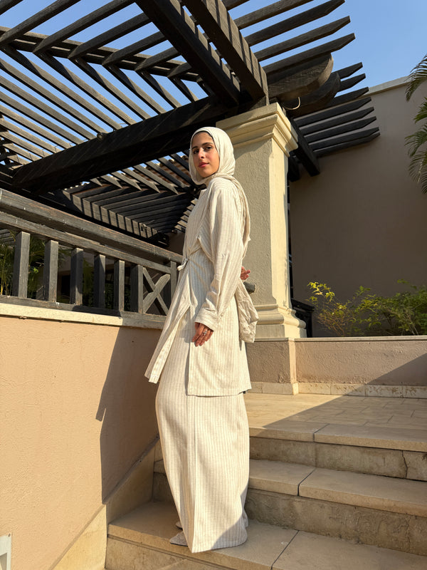 Drawstring Pants - Striped Beige