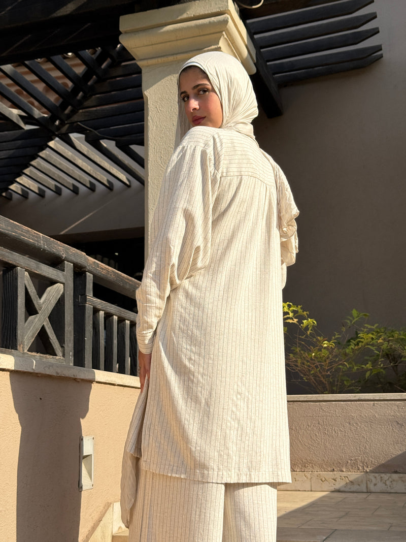Striped Overlap Shirt - Striped Beige