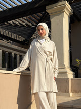 Striped Overlap Shirt - Striped Beige