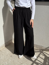 Linen Drawstring Pants-Black