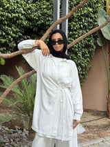 Striped Overlap Shirt - Striped White
