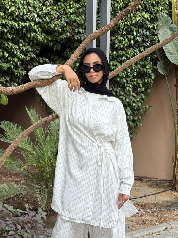 Striped Overlap Shirt - Striped White