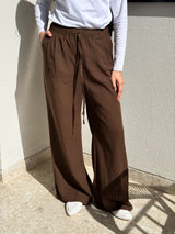 Linen Drawstring Pants-Brown