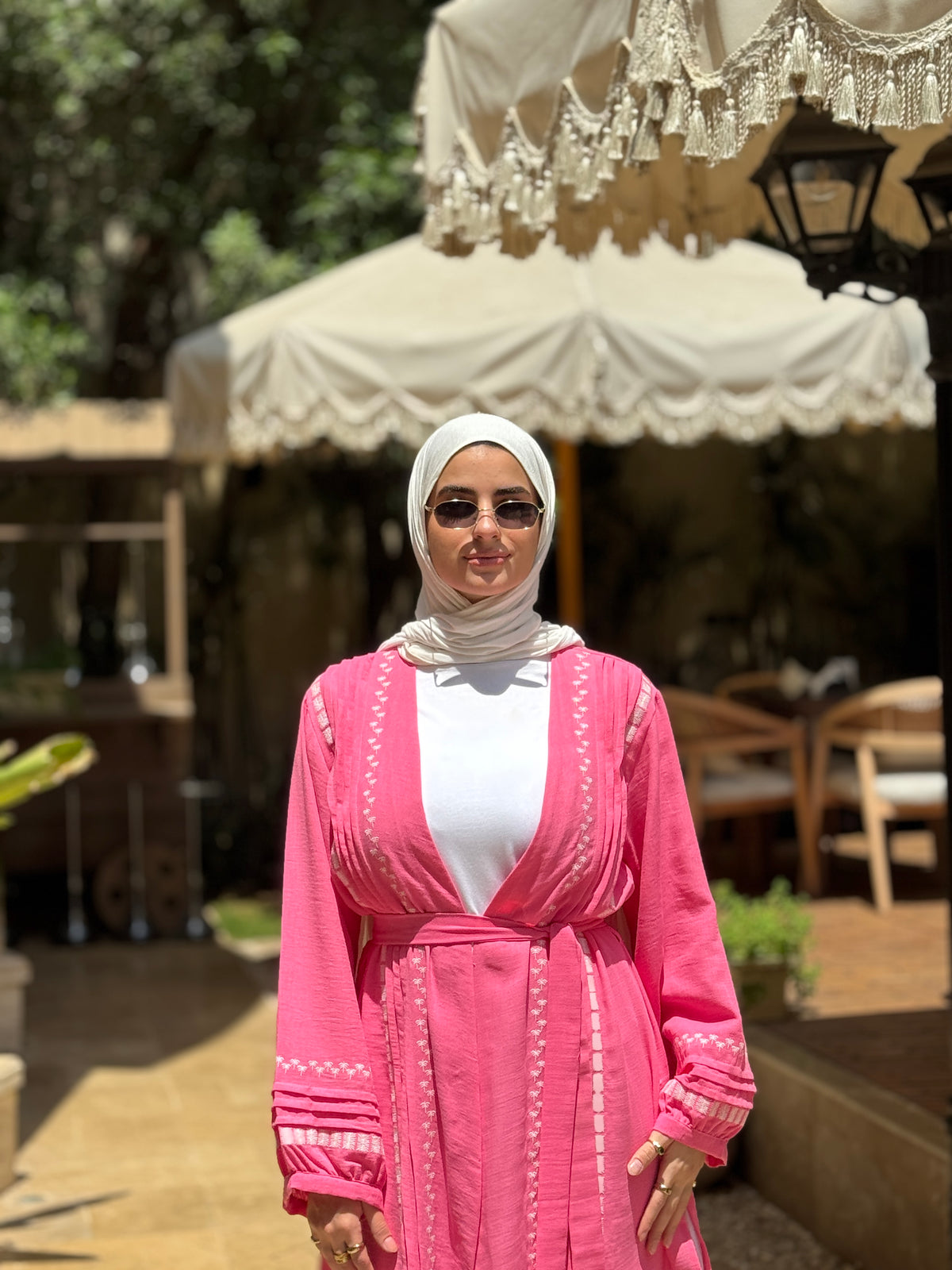 Palms Embroidery Cardigan - pink