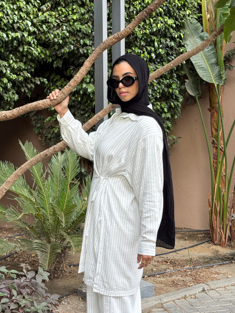 Striped Overlap Shirt - Striped White