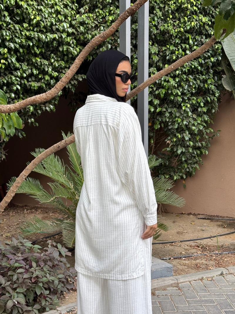 Striped Overlap Shirt - Striped White