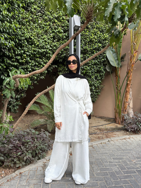 Drawstring Pants - Striped White