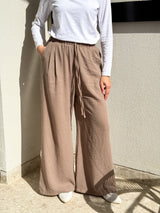Linen Drawstring Pants-Cafe