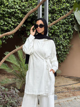 Striped Overlap Shirt - Striped White