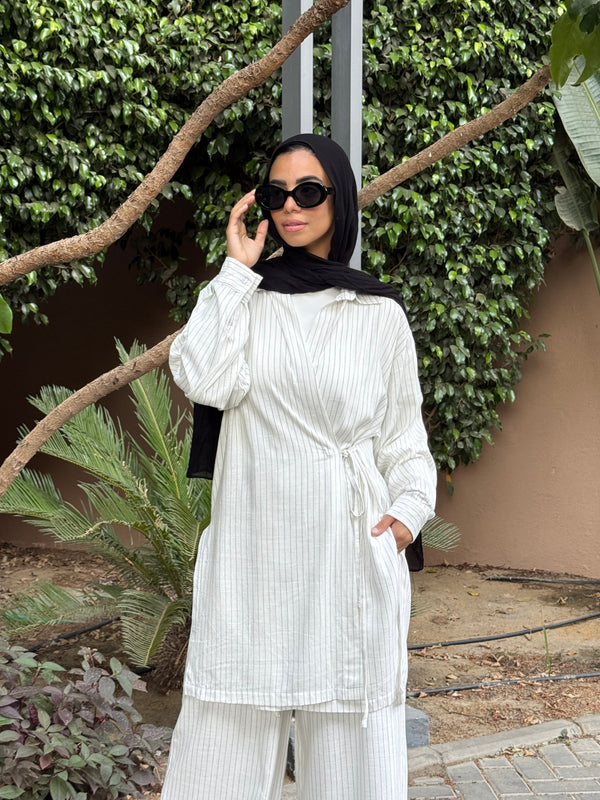 Striped Overlap Shirt - Striped White