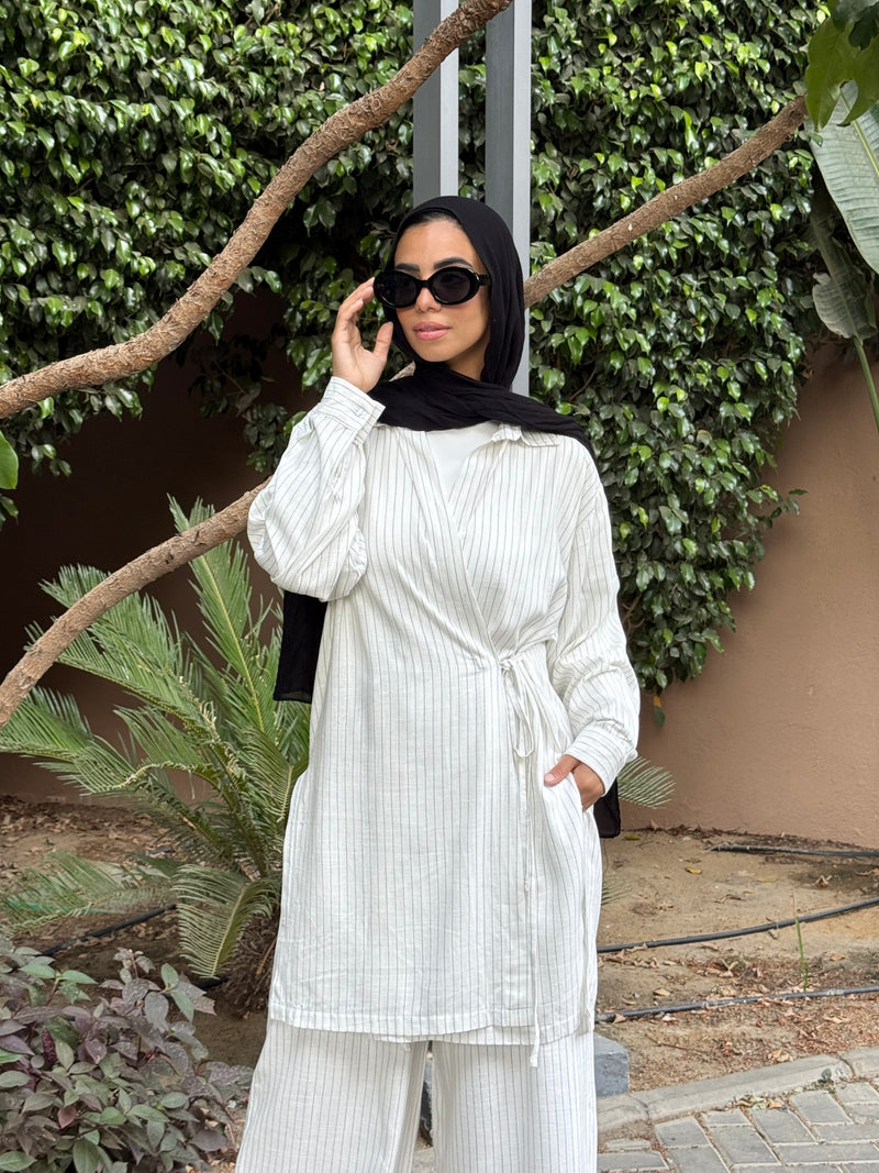 Striped Overlap Shirt - Striped White