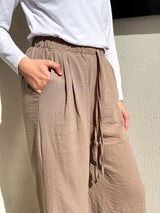 Linen Drawstring Pants-Cafe