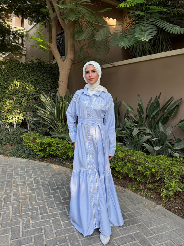 Lace Trimmed Dress - Blue