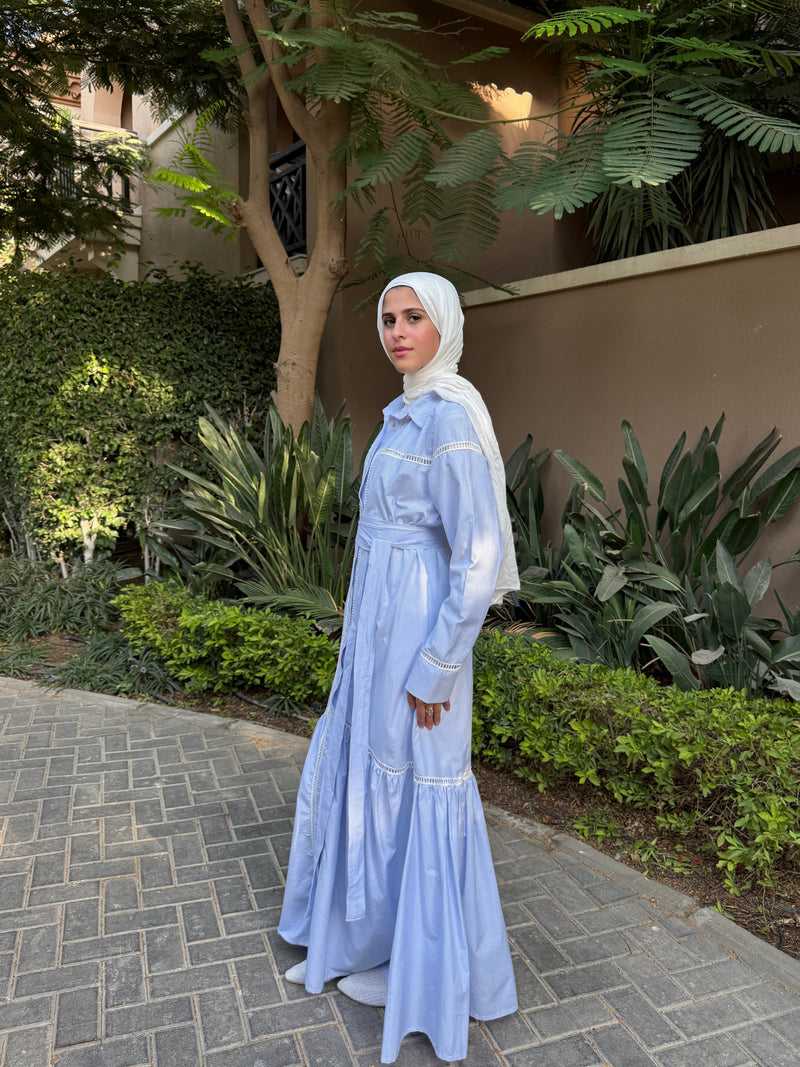 Lace Trimmed Dress - Blue