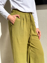 Linen Drawstring Pants-Lime
