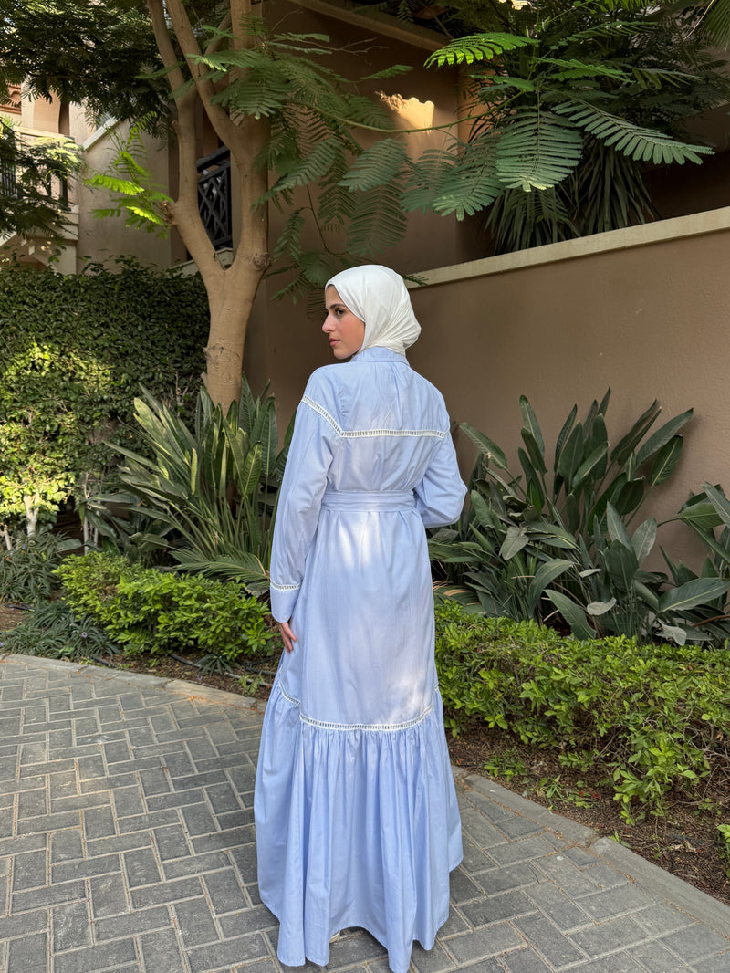 Lace Trimmed Dress - Blue