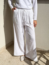 Linen Drawstring Pants-White