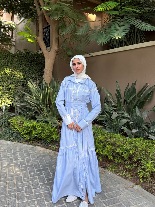 Lace Trimmed Dress - Blue